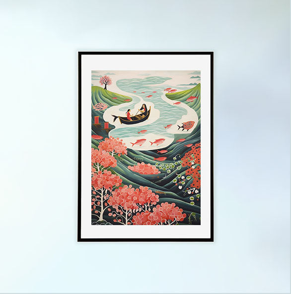 海のアートポスター黒フレームあり