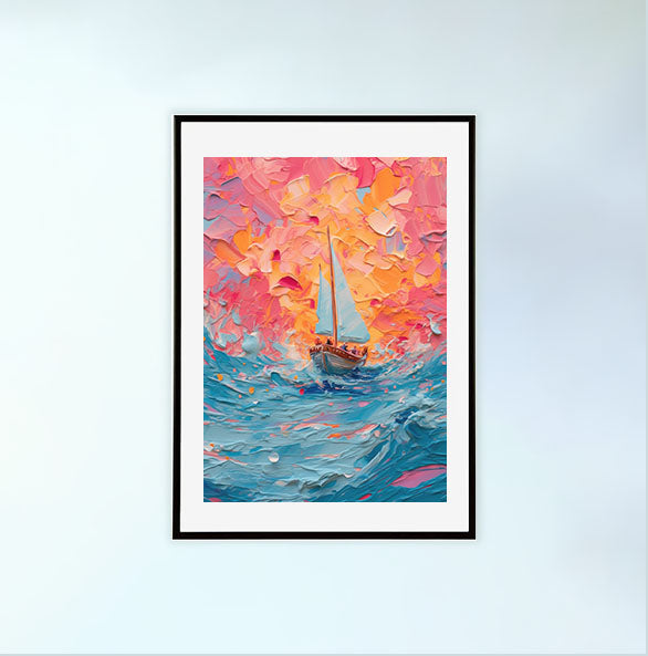 海のアートポスター黒フレームあり