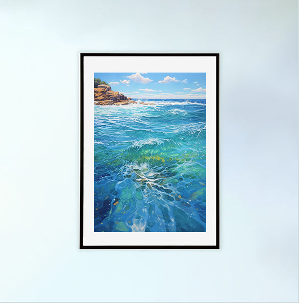 海のアートポスター黒フレームあり