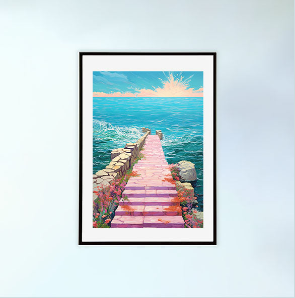 海のアートポスター黒フレームあり