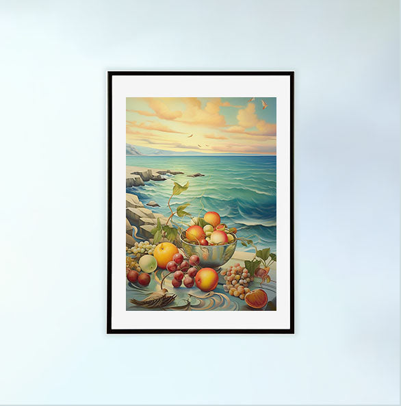 海のアートポスター黒フレームあり