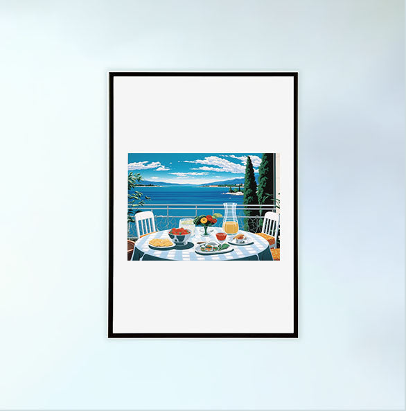 海のアートポスター黒フレームあり