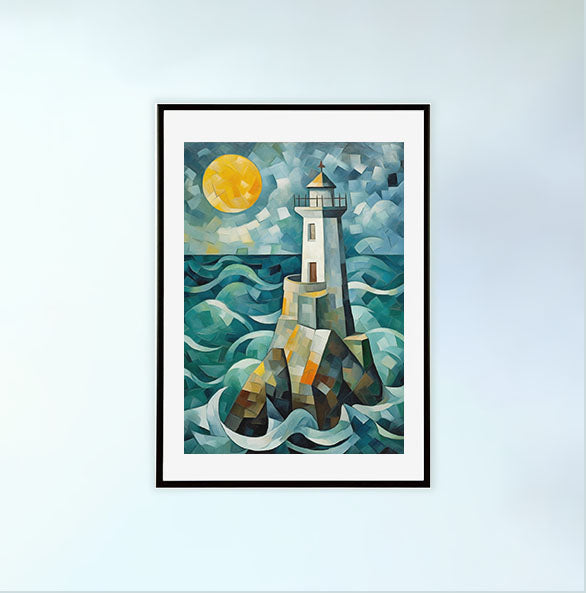 海のアートポスター黒フレームあり