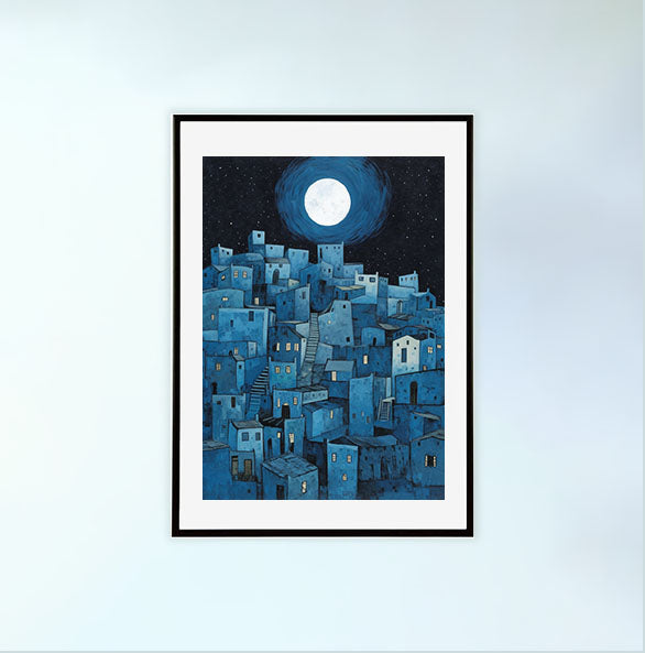 海のアートポスター黒フレームあり