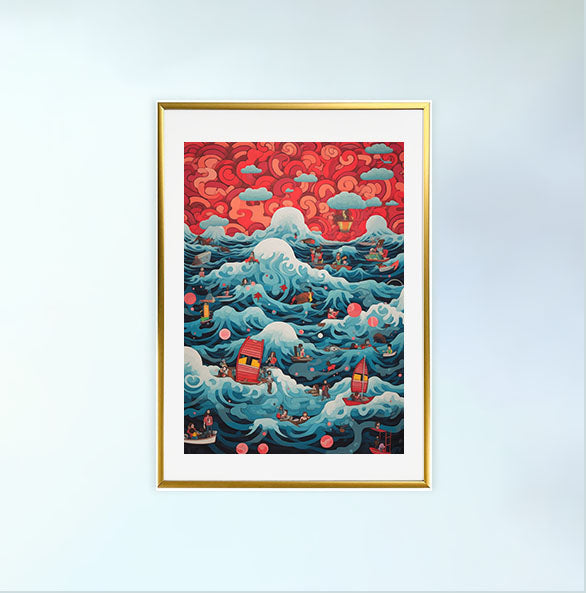 海のアートポスター金フレームあり