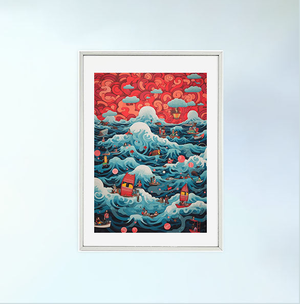 海のアートポスター銀フレームあり