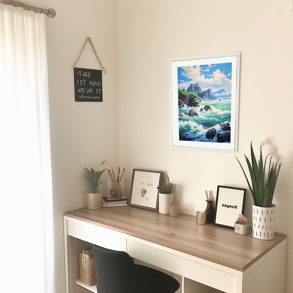 海のアートポスター机配置イメージ