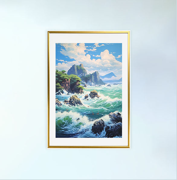 海のアートポスター金フレームあり