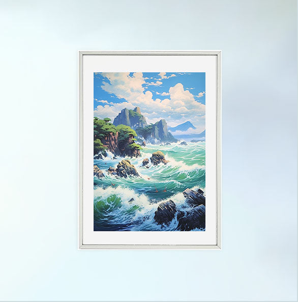 海のアートポスター銀フレームあり