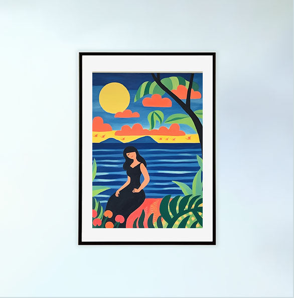 海のアートポスター黒フレームあり