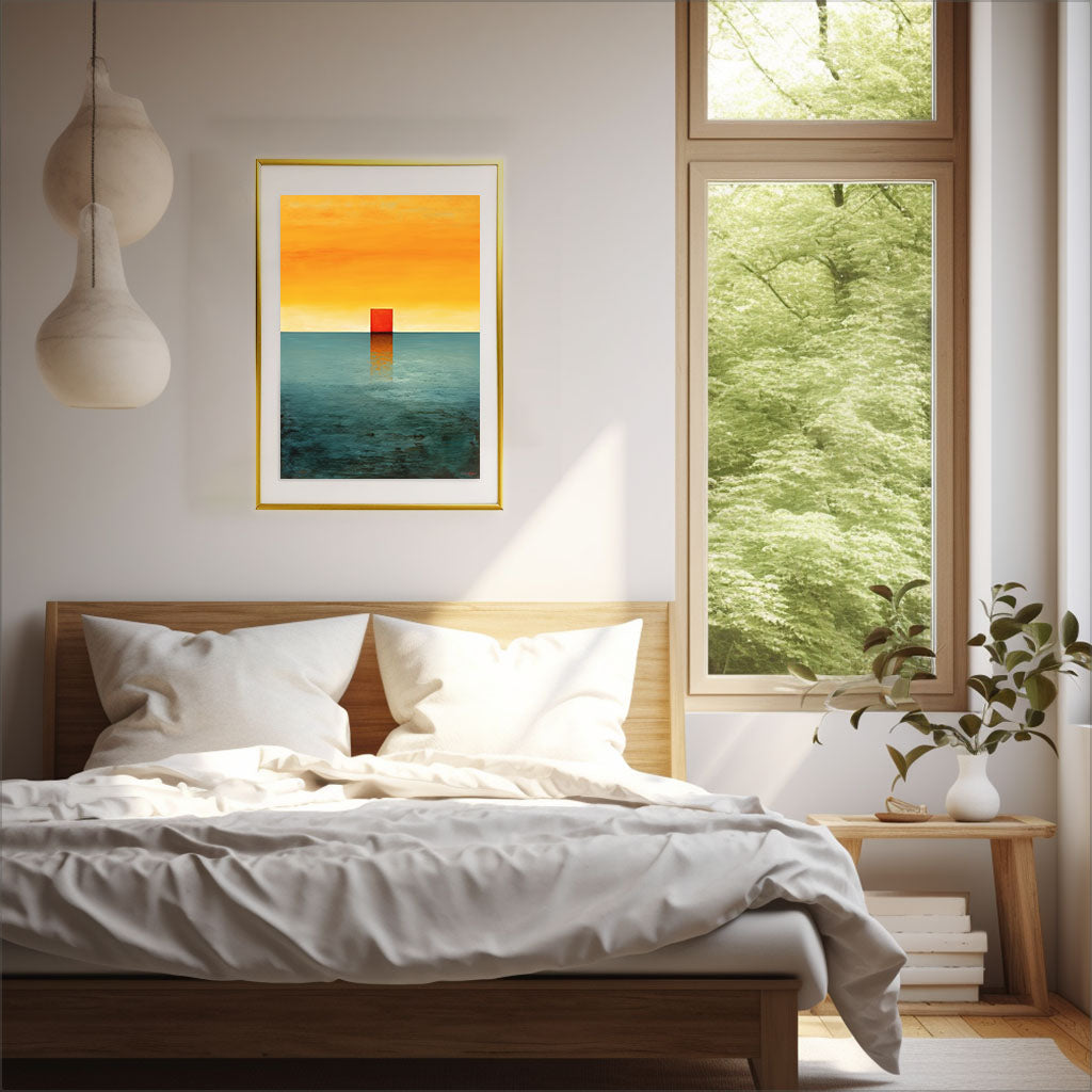 海のアートポスター寝室配置イメージ