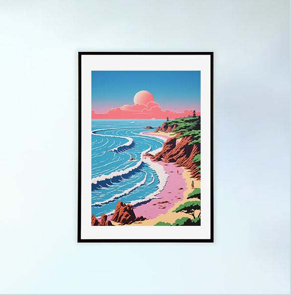 海のアートポスター黒フレームあり