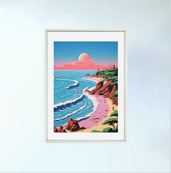 海のアートポスター銀フレームあり