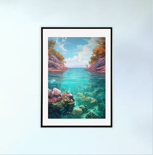 海のアートポスター黒フレームあり