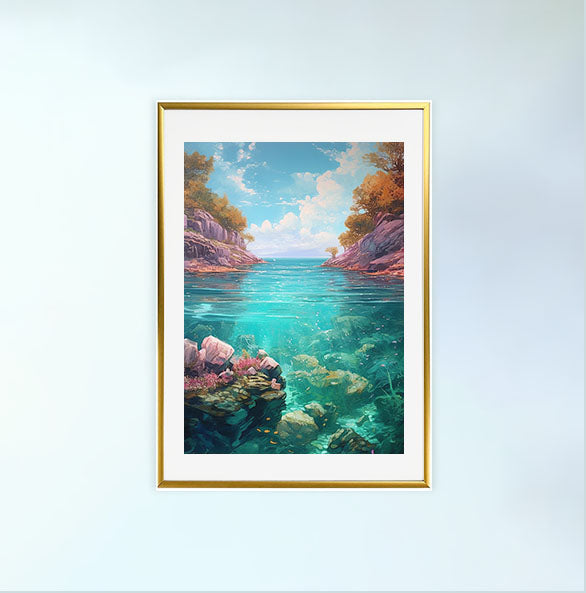 海のアートポスター金フレームあり