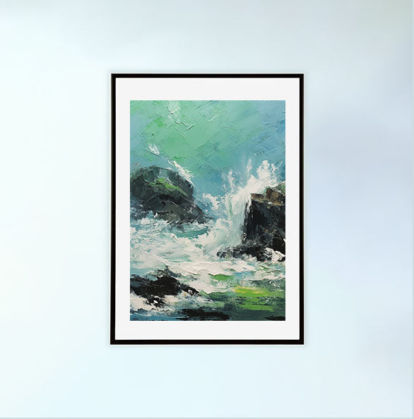 海のアートポスター黒フレームあり