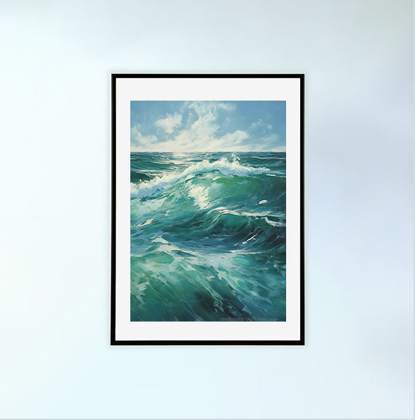 海のアートポスター黒フレームあり