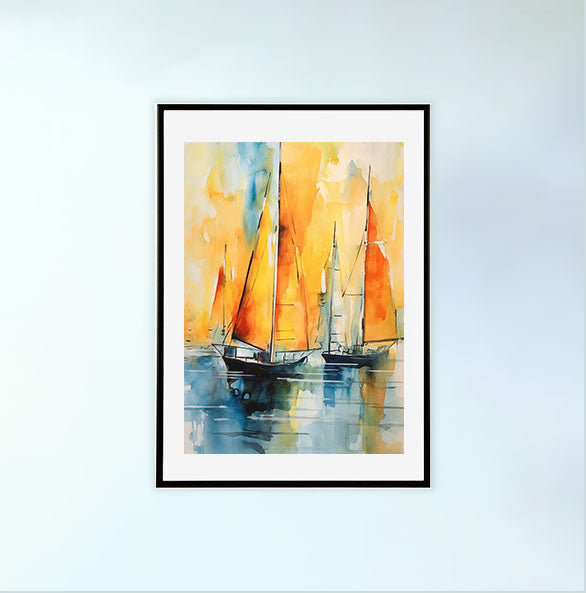 海のアートポスター黒フレームあり