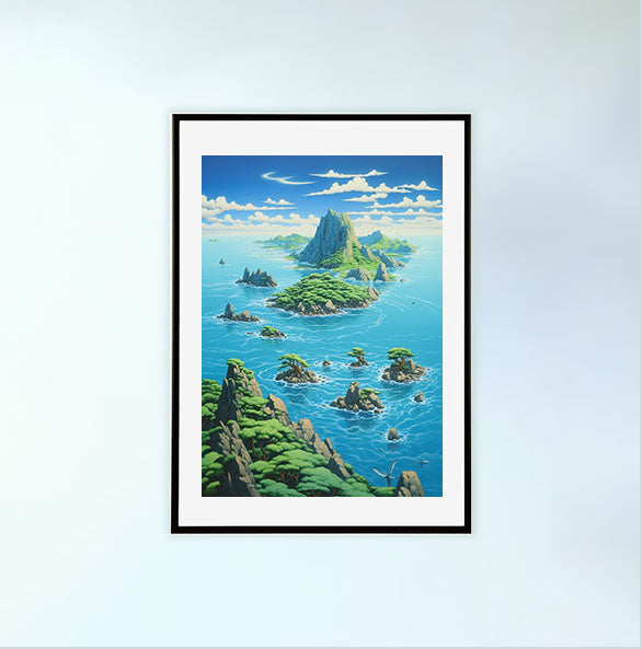 海のアートポスター黒フレームあり