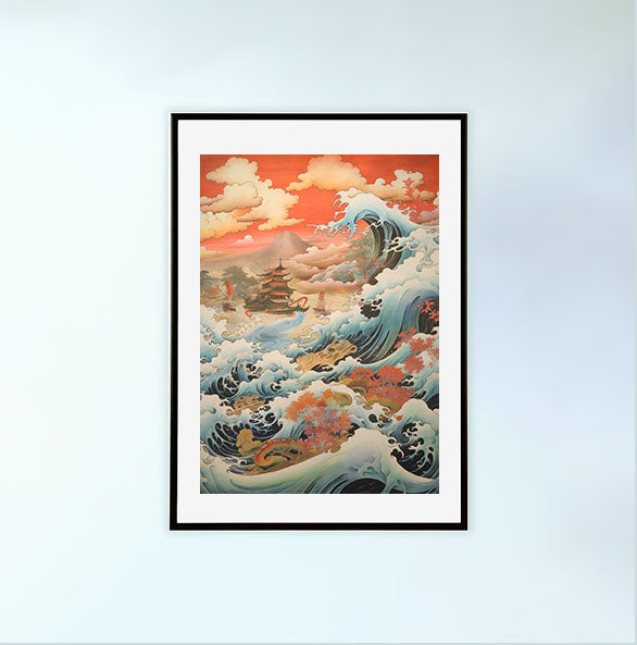 海のアートポスター黒フレームあり