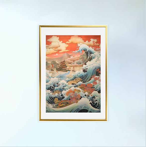 海のアートポスター金フレームあり