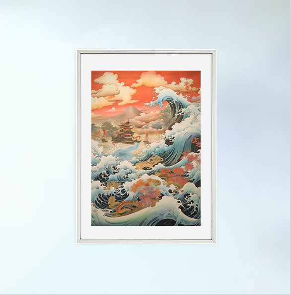 海のアートポスター銀フレームあり