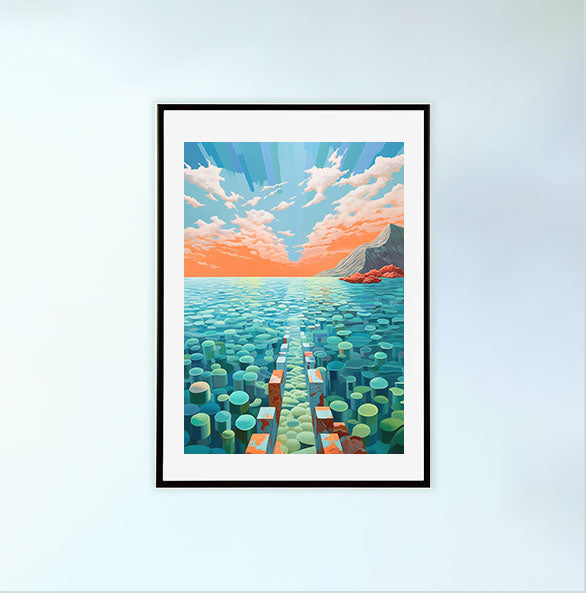 海のアートポスター黒フレームあり