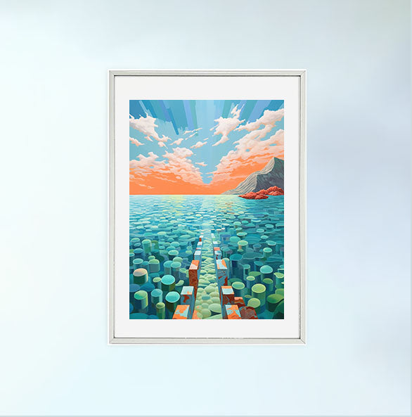 海のアートポスター銀フレームあり