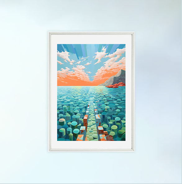 海のアートポスター白フレームあり