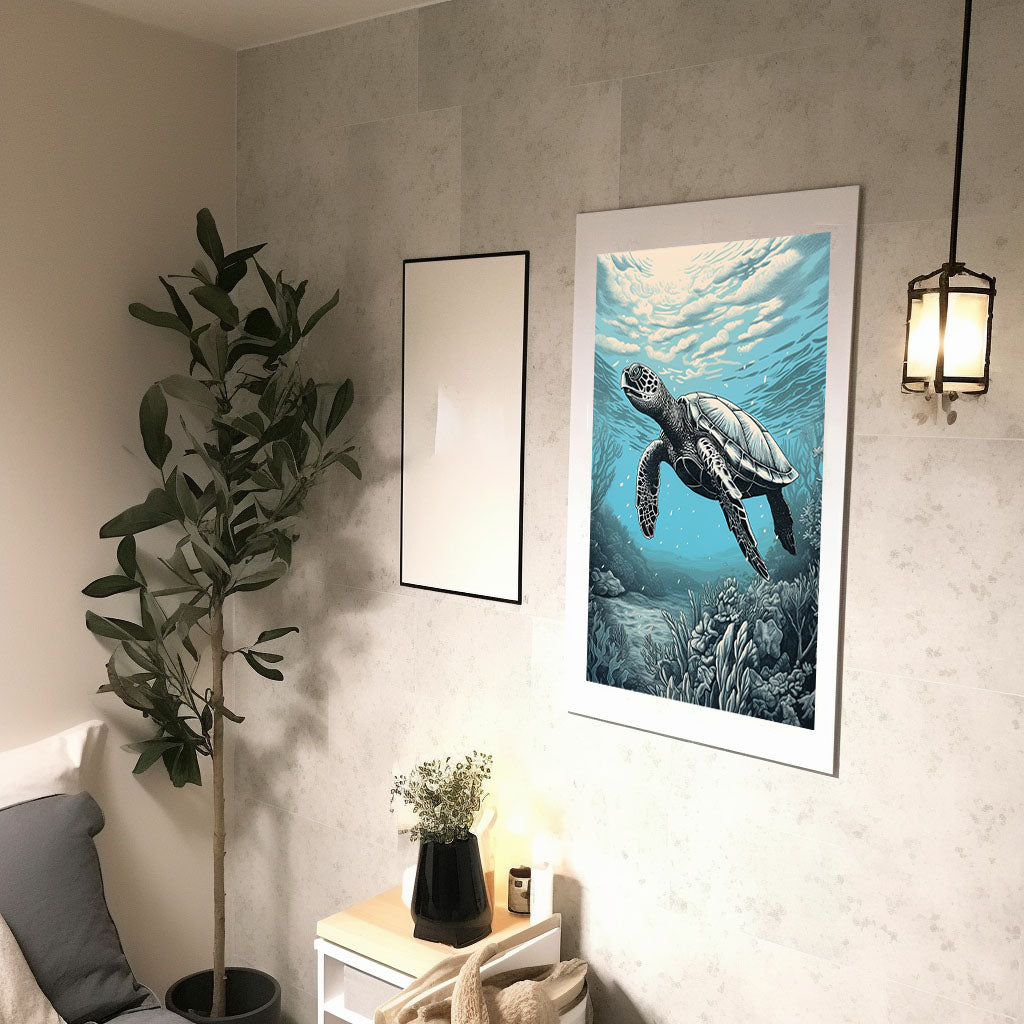 ウミガメのアートポスター廊下配置イメージ