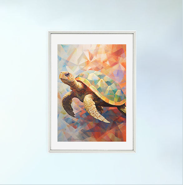 ウミガメのアートポスター銀フレームあり