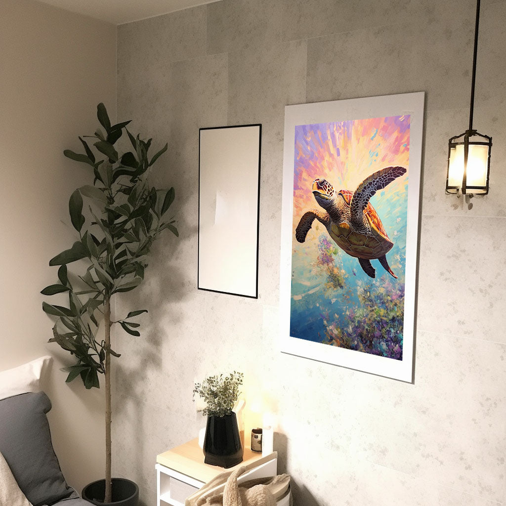 ウミガメのアートポスター廊下配置イメージ