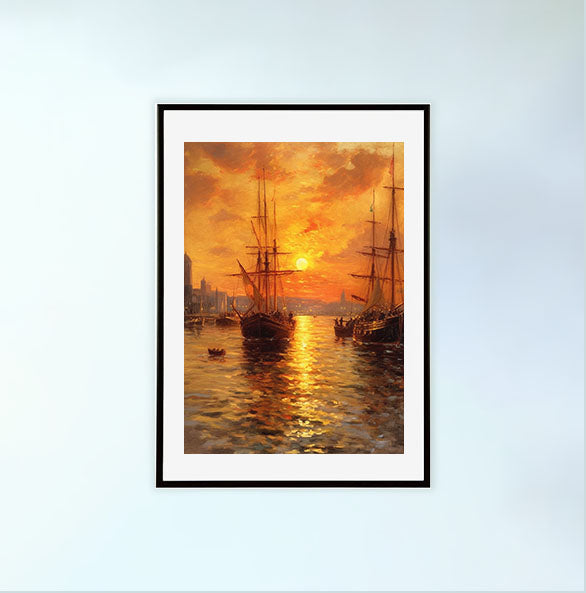 夕陽のアートポスター黒フレームあり