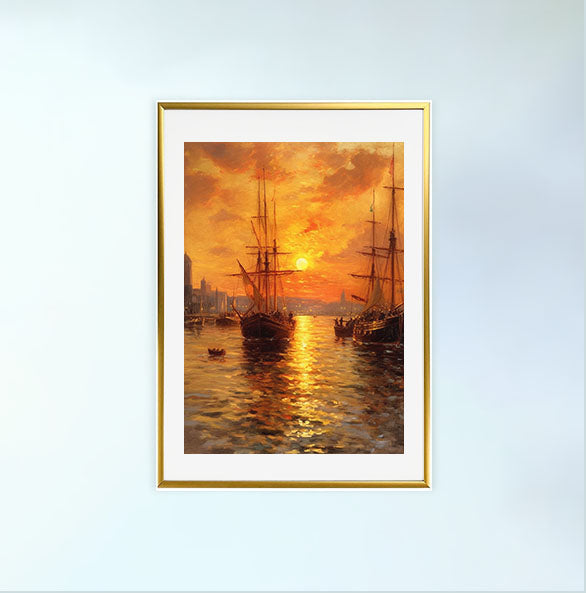 夕陽のアートポスター金フレームあり