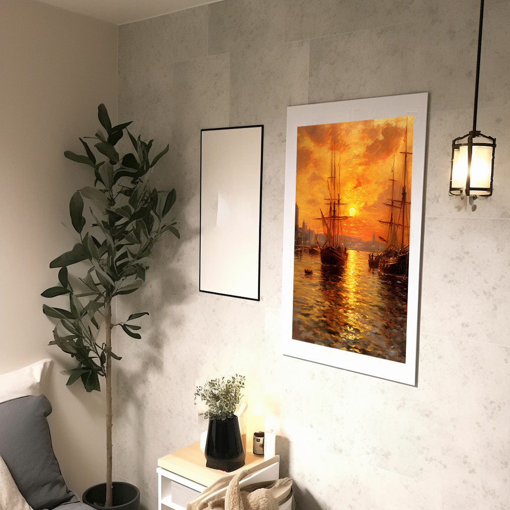 夕陽のアートポスター廊下配置イメージ