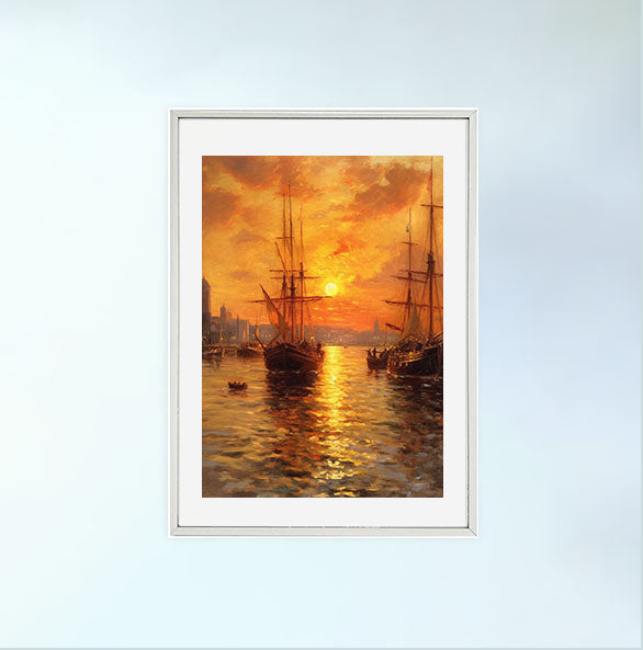 夕陽のアートポスター銀フレームあり