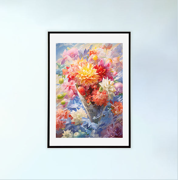 かき氷のアートポスター黒フレームあり