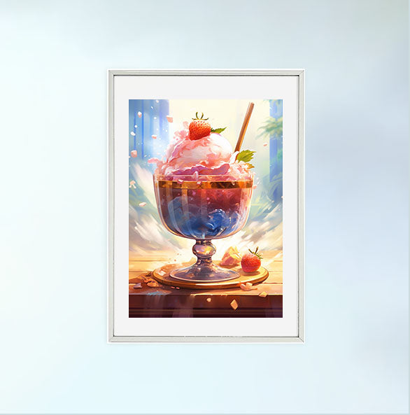 かき氷のアートポスター銀フレームあり
