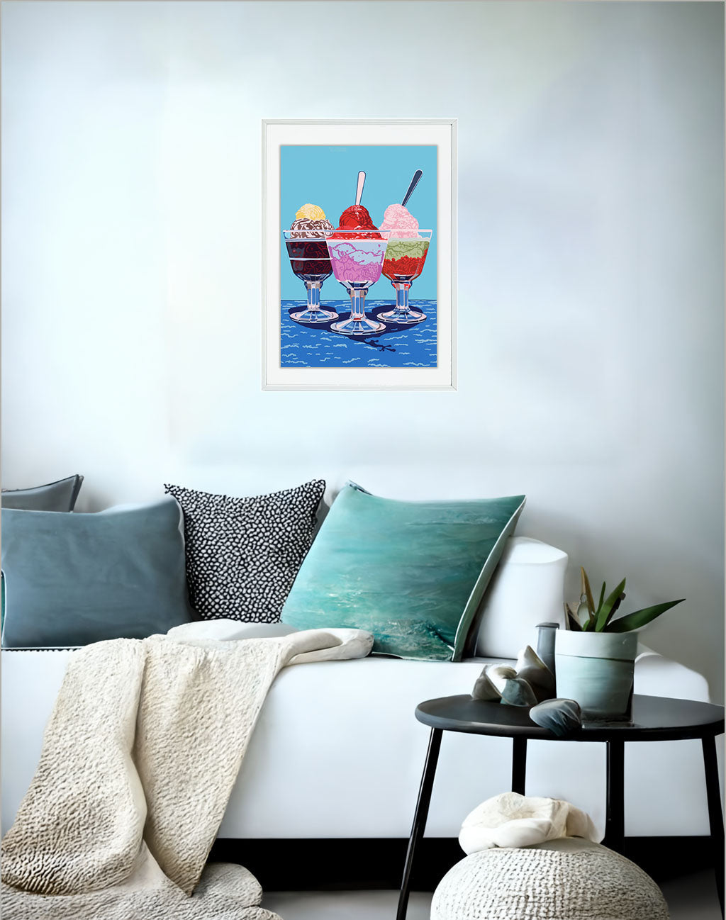 かき氷のアートポスターソファ配置イメージ