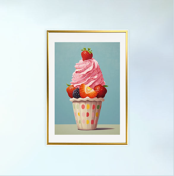 かき氷のアートポスター金フレームあり