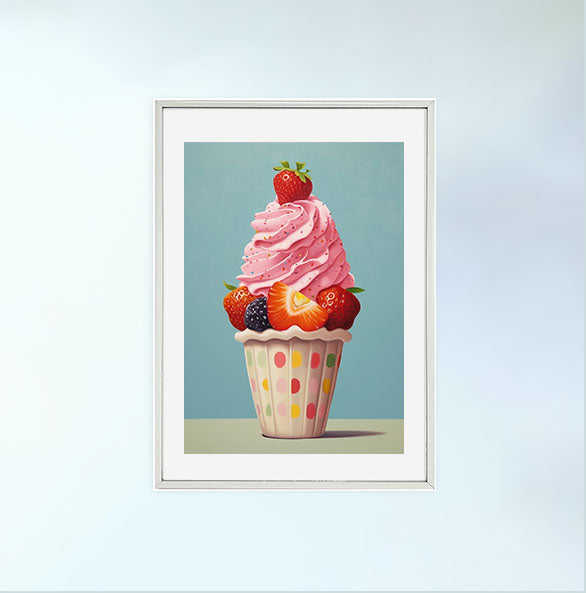 かき氷のアートポスター銀フレームあり