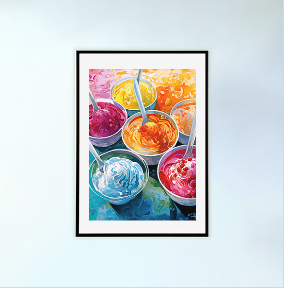 かき氷のアートポスター黒フレームあり