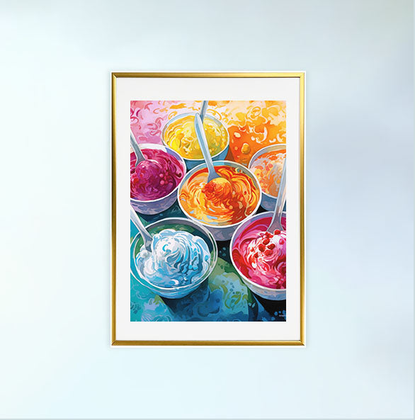 かき氷のアートポスター金フレームあり