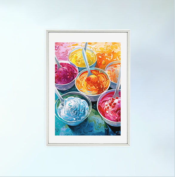 かき氷のアートポスター銀フレームあり