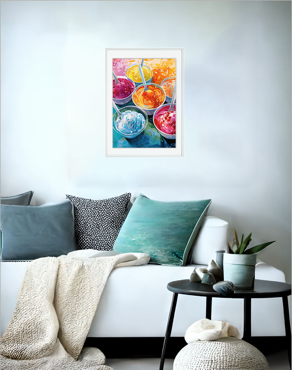 かき氷のアートポスターソファ配置イメージ