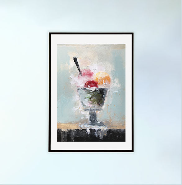 かき氷のアートポスター黒フレームあり