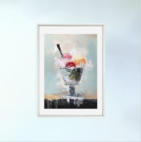 かき氷のアートポスター銀フレームあり