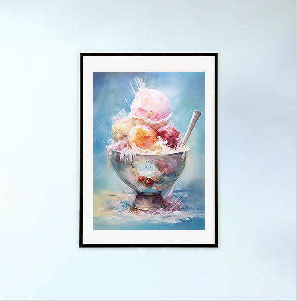 かき氷のアートポスター黒フレームあり
