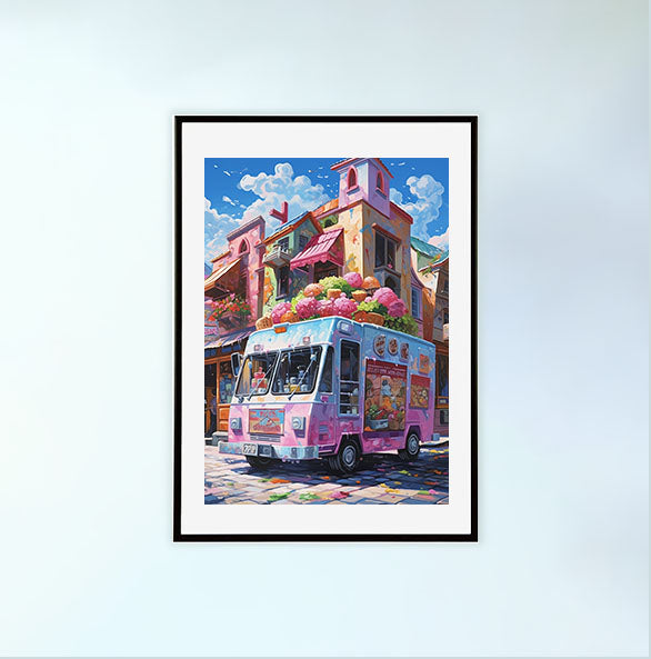 かき氷のアートポスター黒フレームあり