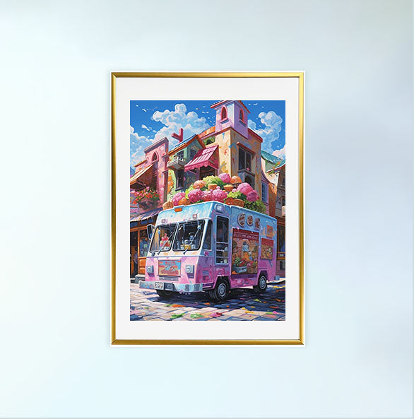 かき氷のアートポスター金フレームあり